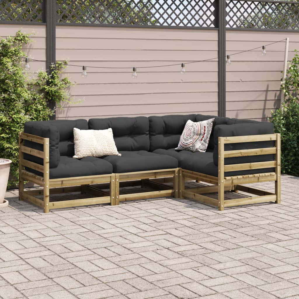 Set Divani da Giardino 4pz con Cuscini Legno Impregnato di Pino - homemem39