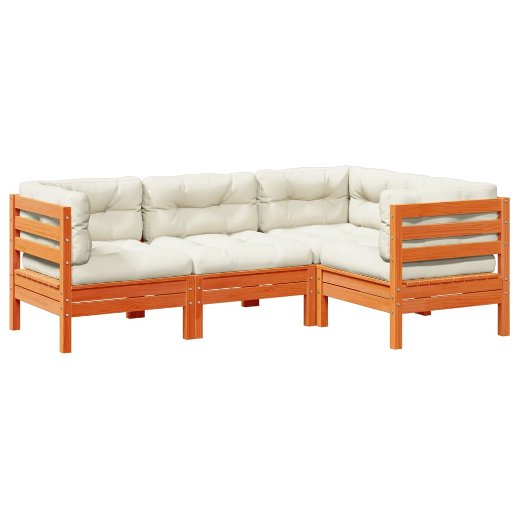 Set Divani Giardino 4pz con Cuscini Marrone Cera Massello Pino | homemem39