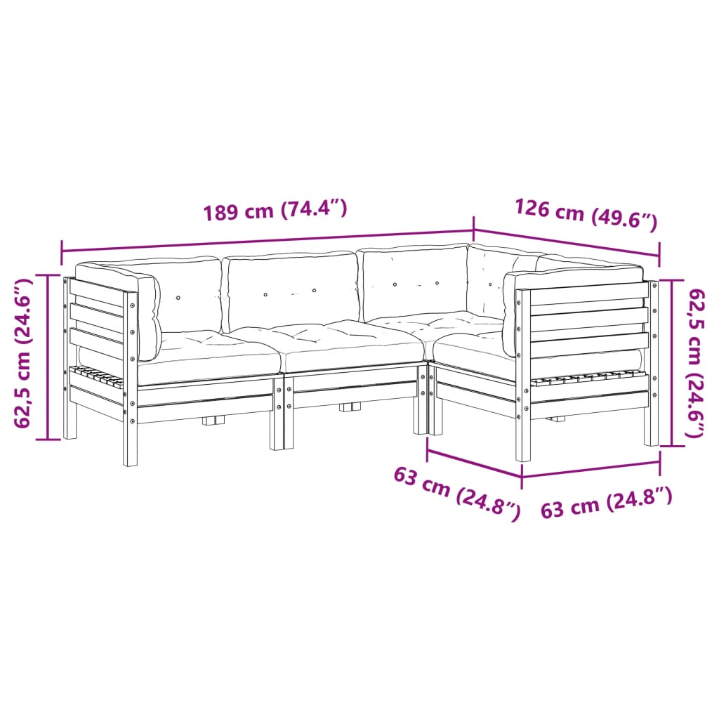 Set Divani Giardino 4pz con Cuscini Marrone Cera Massello Pino | homemem39