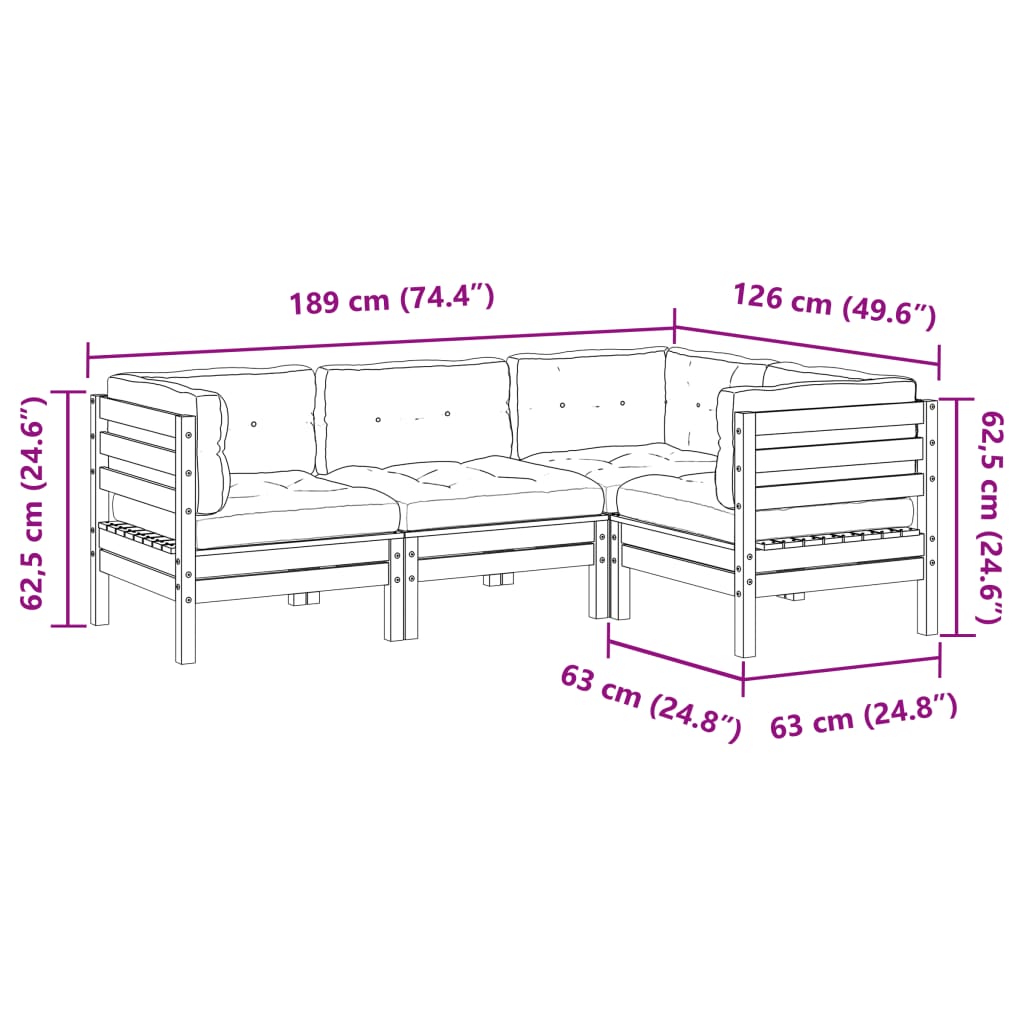 Set Divani da Giardino 4pz con Cuscini Legno Impregnato di Pino | homemem39