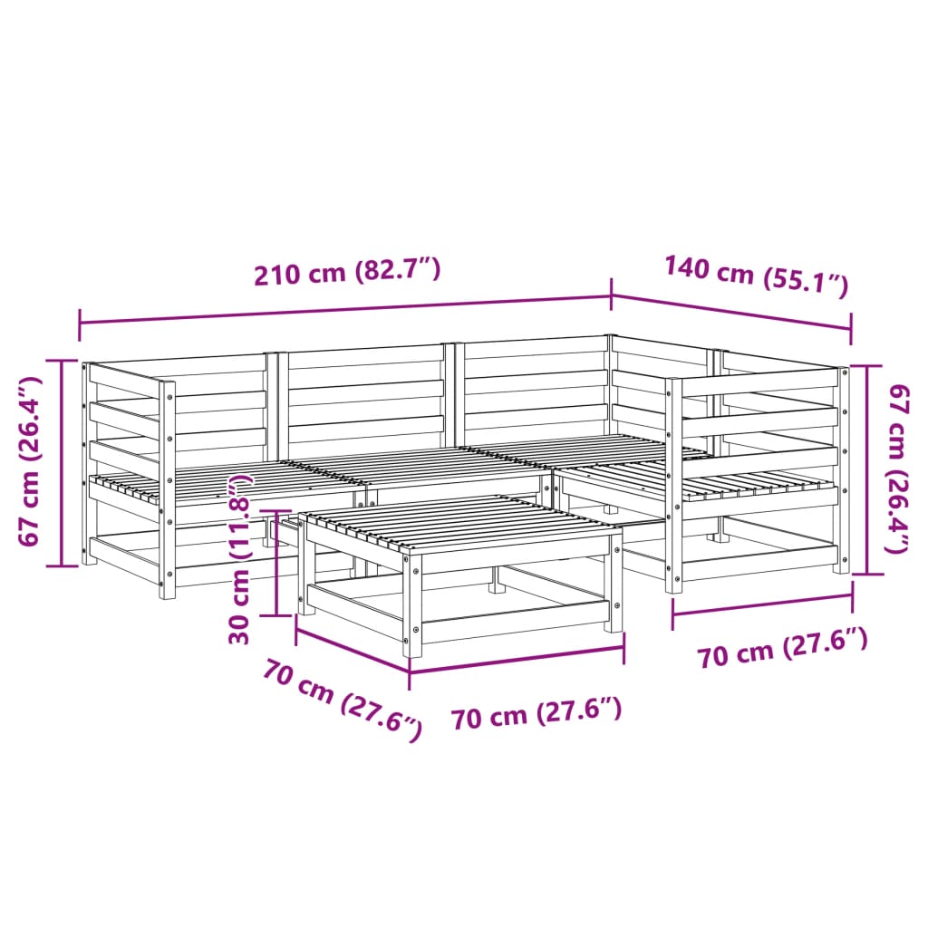Set Divani da Giardino 5 pz in Legno Massello Abete Douglas | homemem39