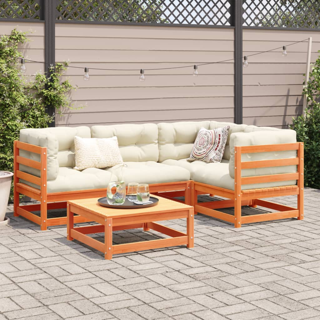 Set Divani Giardino 5pz con Cuscini Marrone Cera Massello Pino | homemem39