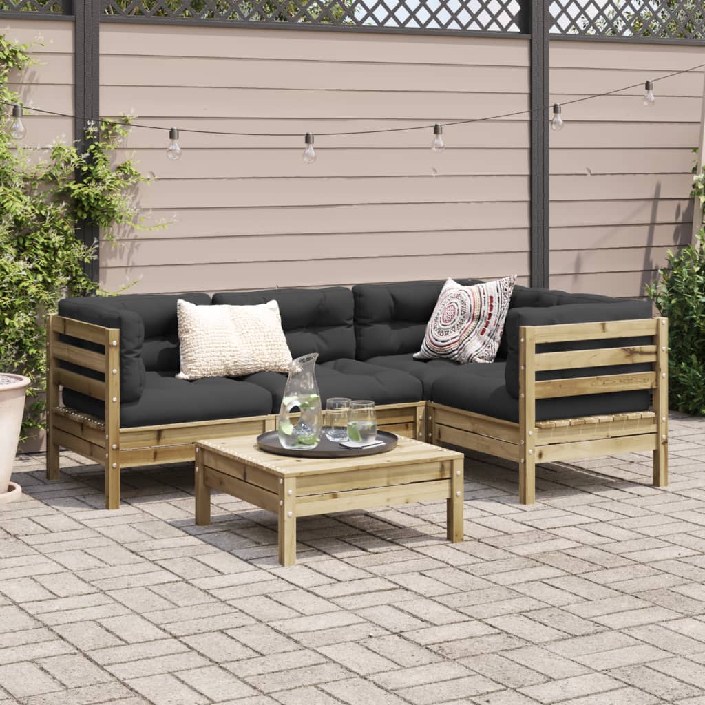 Set Divani da Giardino 5pz con Cuscini Legno Impregnato di Pino | homemem39