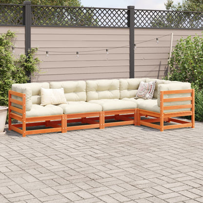 Set Divani Giardino 5pz con Cuscini Marrone Cera Massello Pino | homemem39