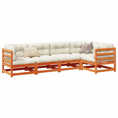 Set Divani Giardino 5pz con Cuscini Marrone Cera Massello Pino | homemem39