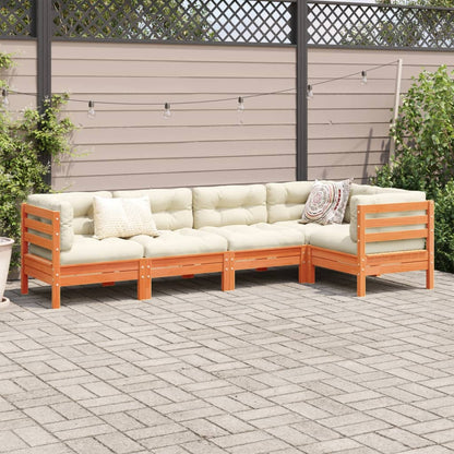 Set Divani Giardino 5pz con Cuscini Marrone Cera Massello Pino | homemem39
