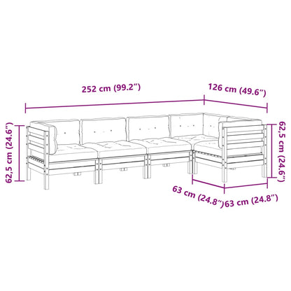 Set Divani Giardino 5pz con Cuscini Marrone Cera Massello Pino | homemem39