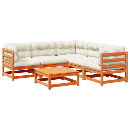 Set Divani Giardino 6pz con Cuscini Marrone Cera Massello Pino - homemem39