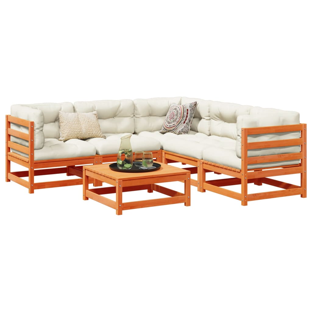 Set Divani Giardino 6pz con Cuscini Marrone Cera Massello Pino | homemem39