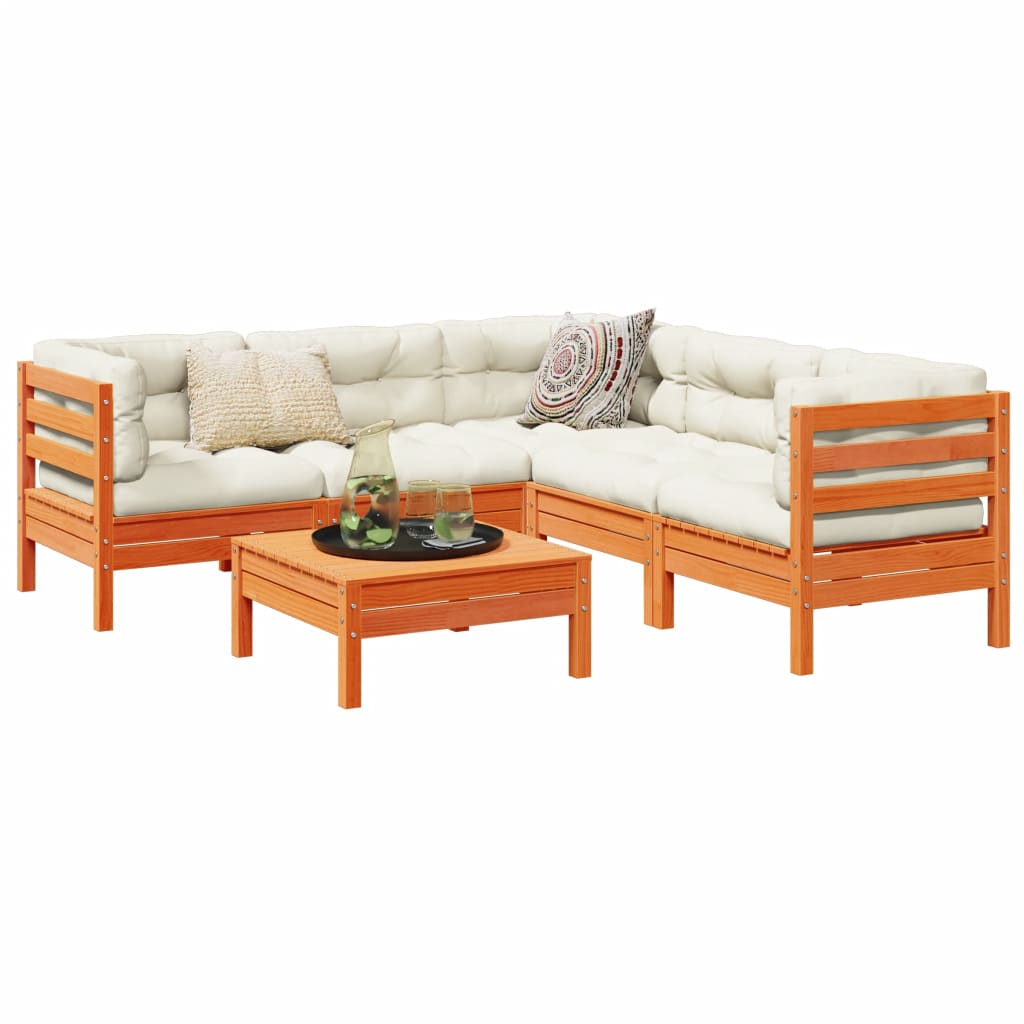 Set Divani Giardino 6pz con Cuscini Marrone Cera Massello Pino | homemem39