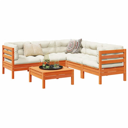 Set Divani Giardino 6pz con Cuscini Marrone Cera Massello Pino | homemem39