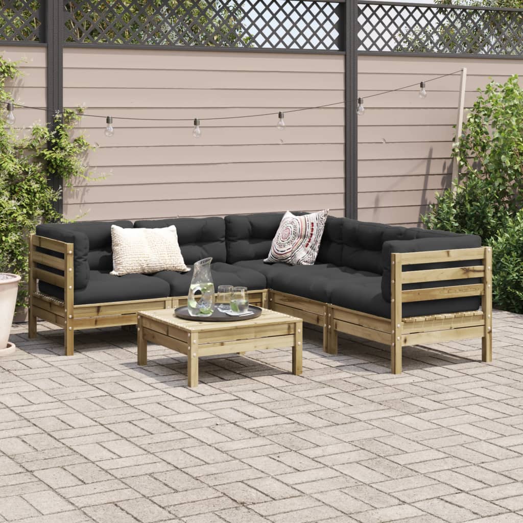 Set Divani da Giardino 6pz con Cuscini Legno Impregnato di Pino | homemem39