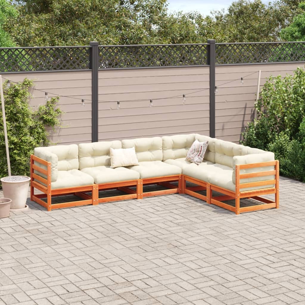 Set Divani Giardino 6pz con Cuscini Marrone Cera Massello Pino | homemem39