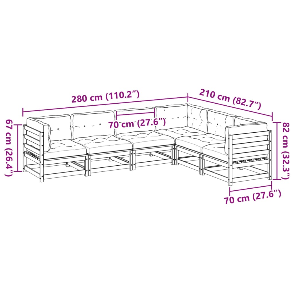 Set Divani Giardino 6pz con Cuscini Marrone Cera Massello Pino | homemem39