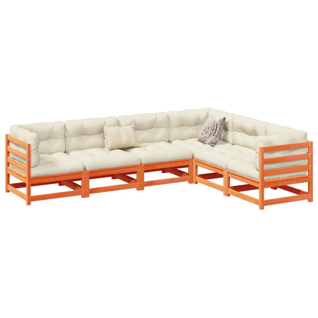 Set Divani Giardino 6pz con Cuscini Marrone Cera Massello Pino | homemem39