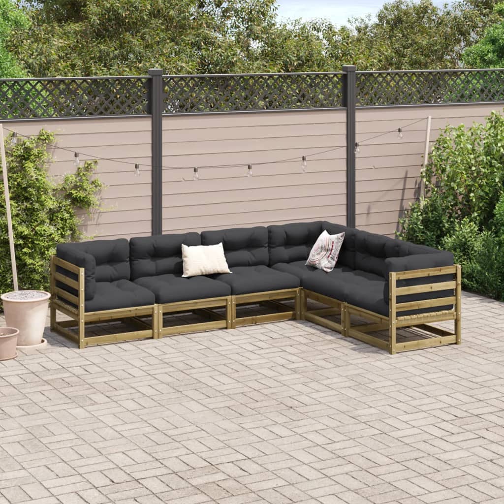 Set Divani da Giardino 6pz con Cuscini Legno Impregnato di Pino - homemem39