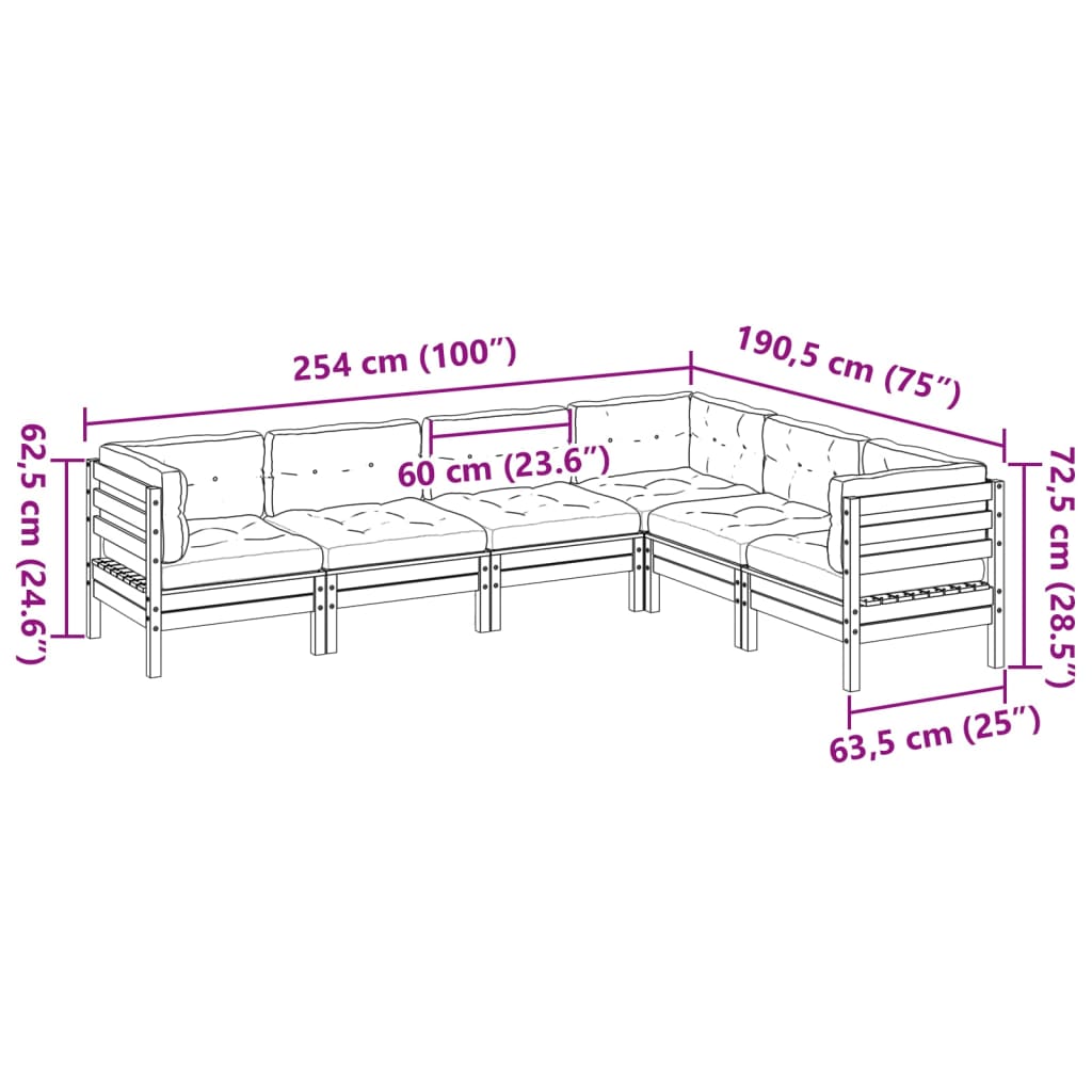 Set Divani Giardino 6pz con Cuscini Marrone Cera Massello Pino | homemem39