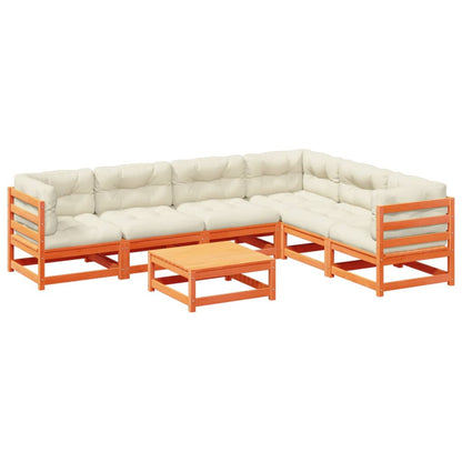 Set Divani Giardino 7 pz con Cuscini Marrone Cera Massello Pino - homemem39