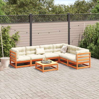 Set Divani Giardino 7 pz con Cuscini Marrone Cera Massello Pino | homemem39