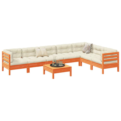 Set Divani Giardino 8 pz con Cuscini Marrone Cera Massello Pino | homemem39