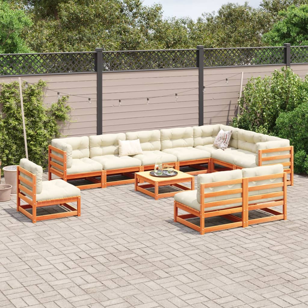 Set Divani da Giardino 11pz Marrone Cera Legno Massello di Pino | homemem39