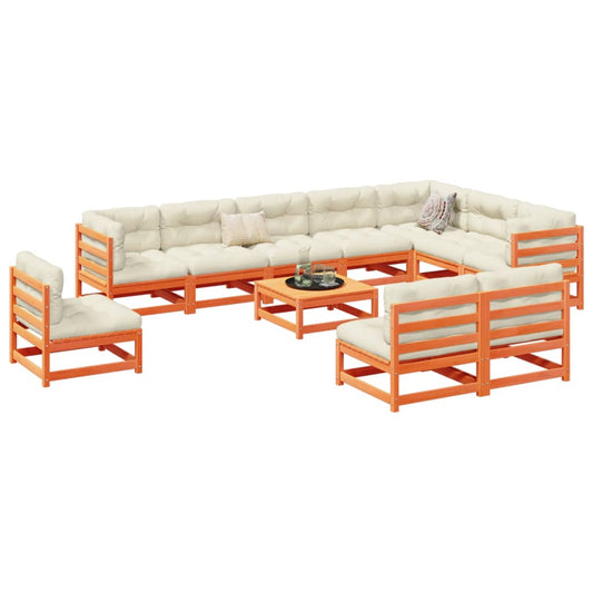 Set Divani da Giardino 11pz Marrone Cera Legno Massello di Pino - homemem39