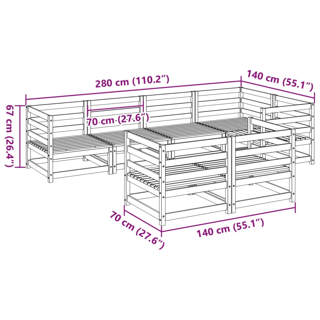 Set Divani da Giardino 7 pz in Legno Impregnato di Pino | homemem39