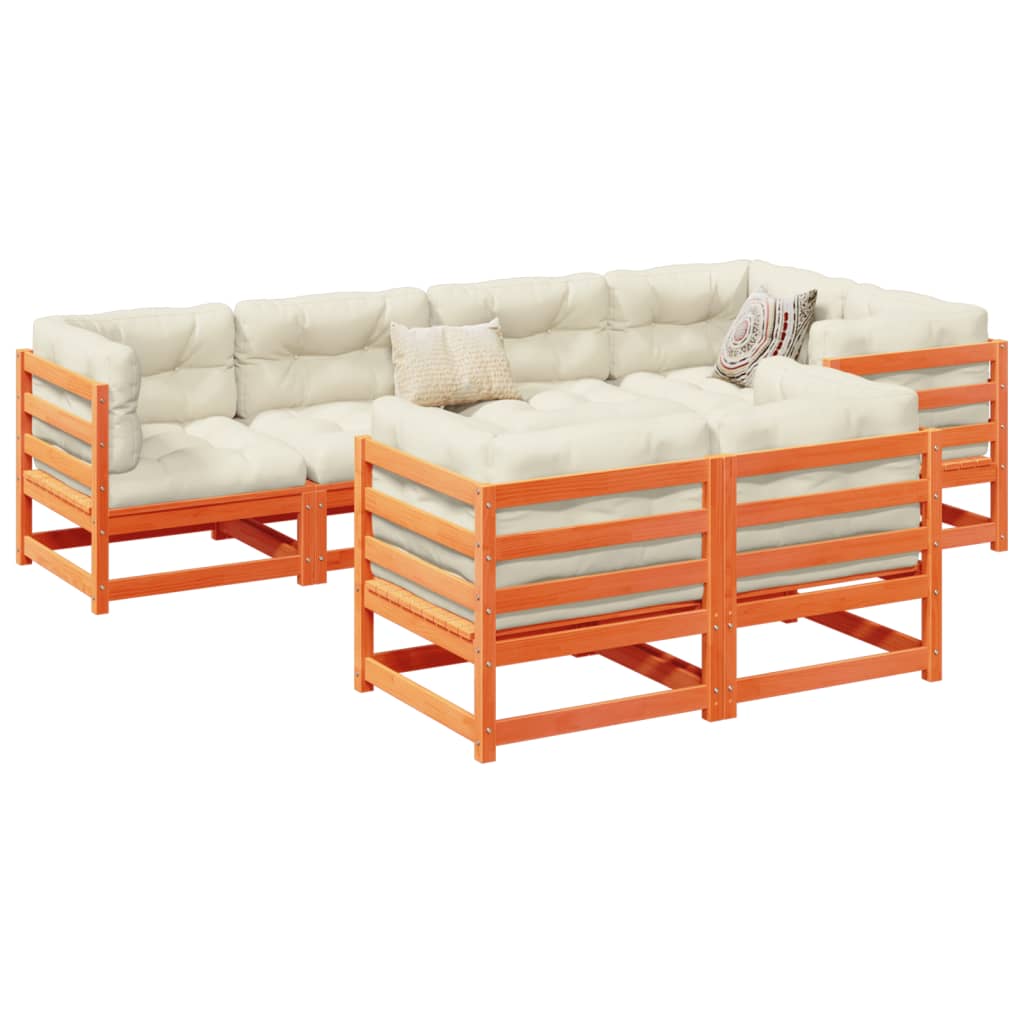 Set Divani Giardino 7 pz con Cuscini Marrone Cera Massello Pino | homemem39