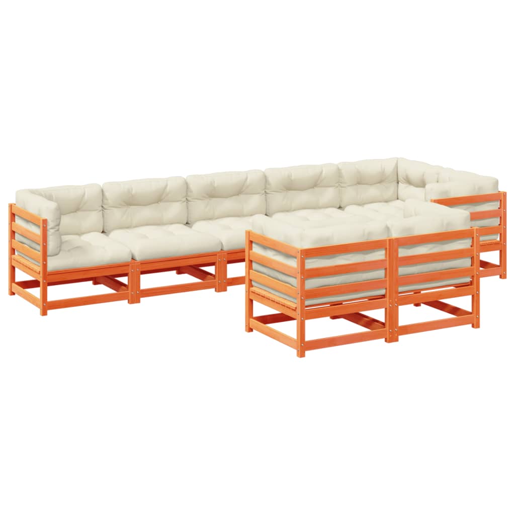 Set Divani Giardino 8 pz con Cuscini Marrone Cera Massello Pino | homemem39