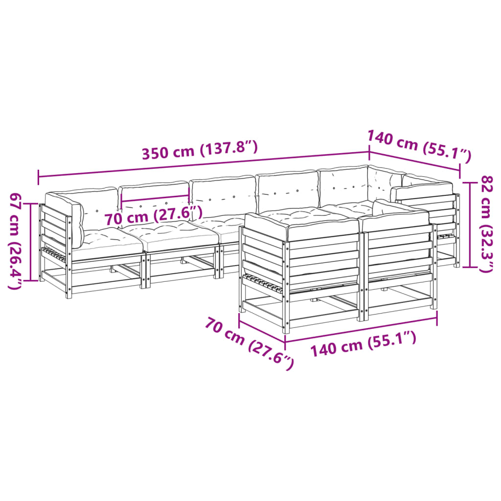Set Divani Giardino 8 pz con Cuscini Marrone Cera Massello Pino | homemem39