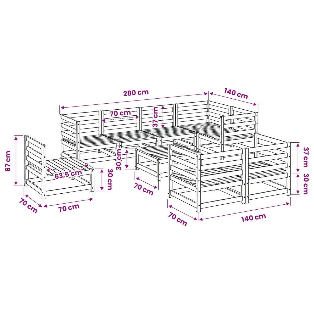 Set Divani da Giardino 9 pz in Legno Massello Abete Douglas
