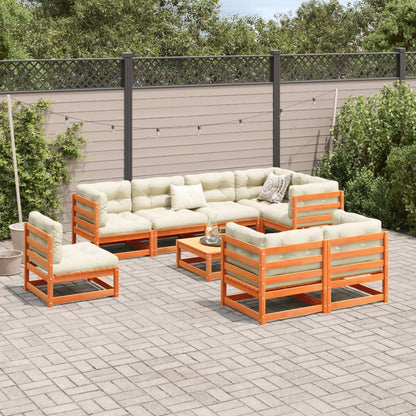 Set Divani Giardino 9 pz con Cuscini Marrone Cera Massello Pino | homemem39