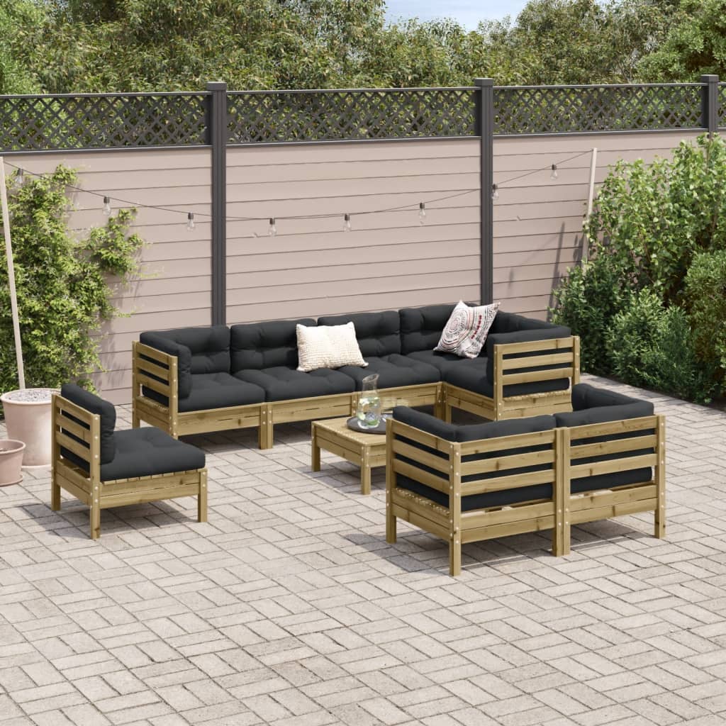 Set Divani da Giardino 9pz con Cuscini Legno Impregnato di Pino | homemem39