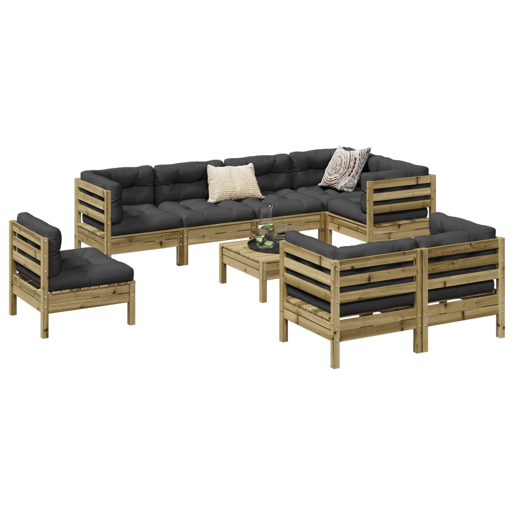 Set Divani da Giardino 9pz con Cuscini Legno Impregnato di Pino | homemem39