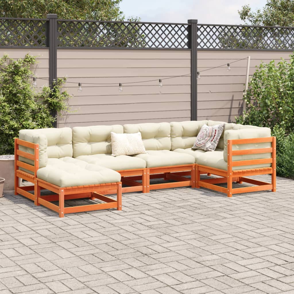 Set Divani Giardino 6pz con Cuscini Marrone Cera Massello Pino | homemem39