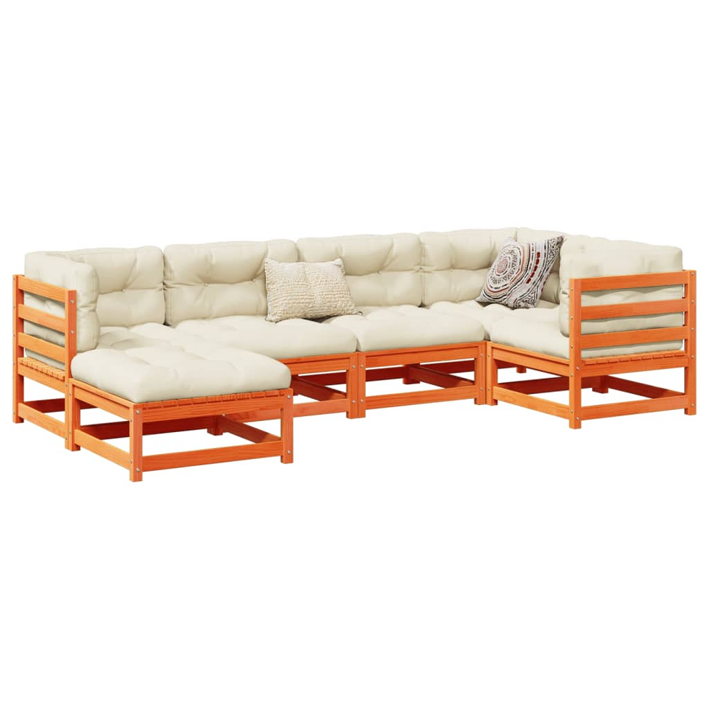 Set Divani Giardino 6pz con Cuscini Marrone Cera Massello Pino | homemem39