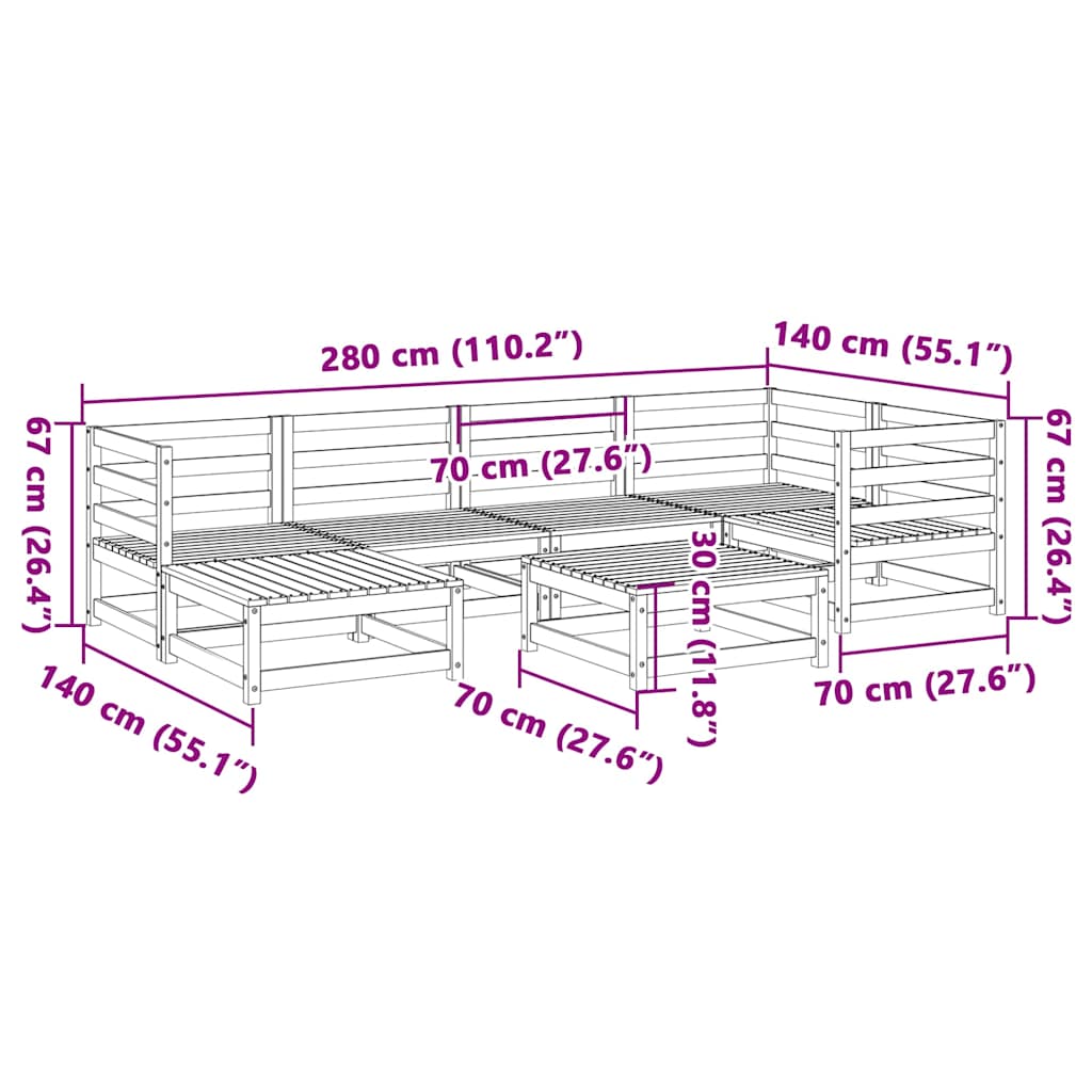 Set Divani da Giardino 7 pz in Legno Impregnato di Pino | homemem39