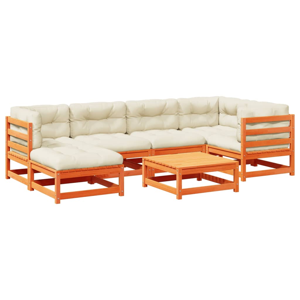 Set Divani Giardino 7 pz con Cuscini Marrone Cera Massello Pino | homemem39