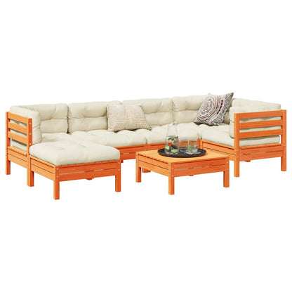 Set Divani Giardino 7 pz con Cuscini Marrone Cera Massello Pino | homemem39