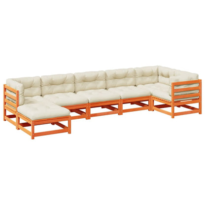 Set Divani Giardino 7 pz con Cuscini Marrone Cera Massello Pino - homemem39