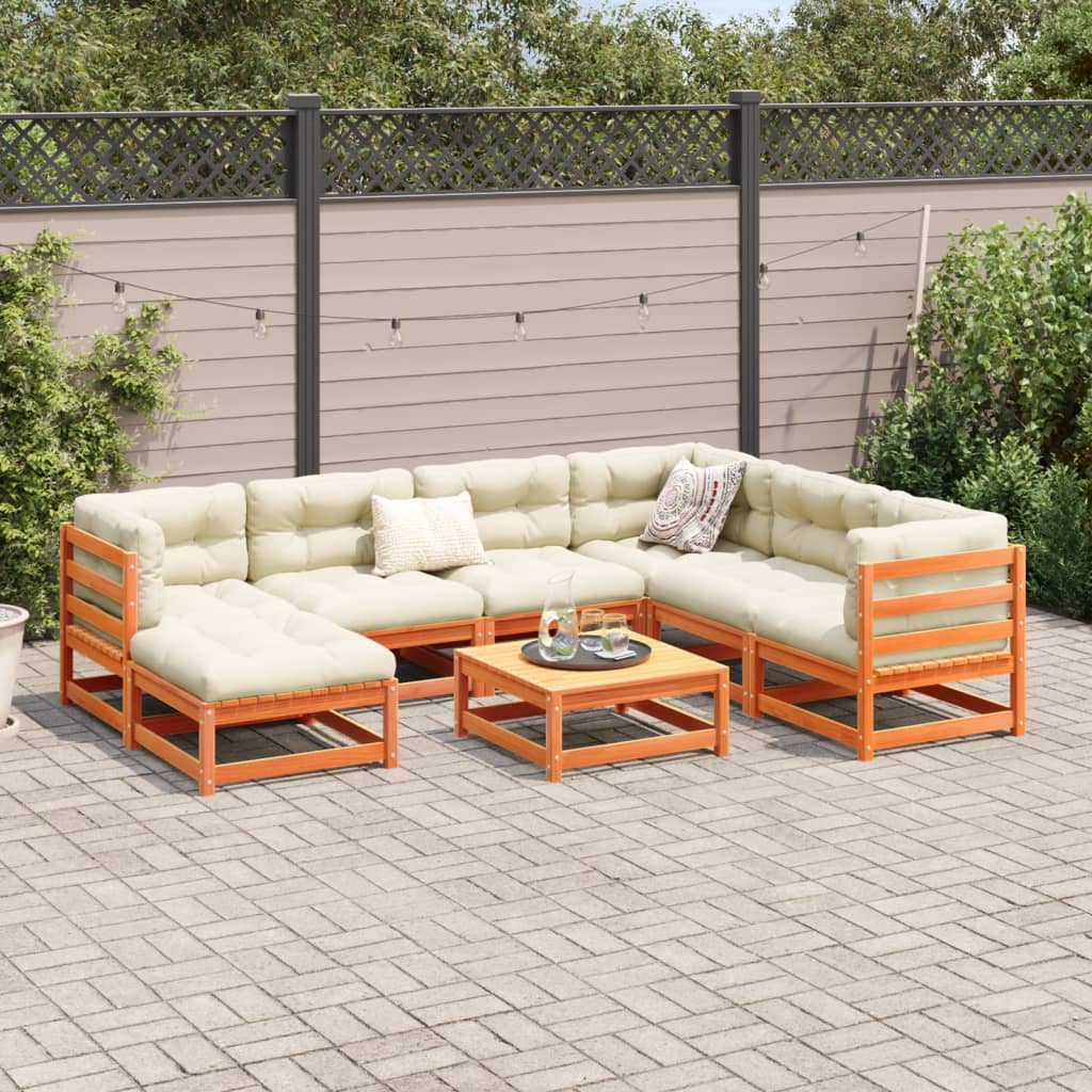 Set Divani da Giardino 8 pz Marrone Cera Legno Massello Pino | homemem39