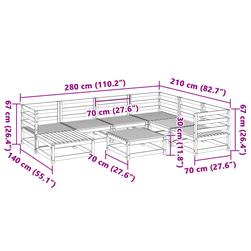 Set Divani da Giardino 8 pz Marrone Cera Legno Massello Pino | homemem39