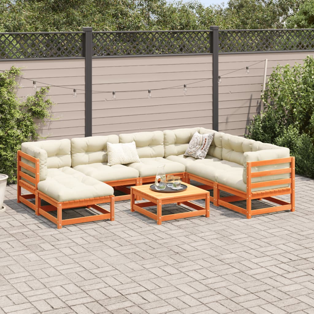 Set Divani Giardino 8 pz con Cuscini Marrone Cera Massello Pino | homemem39