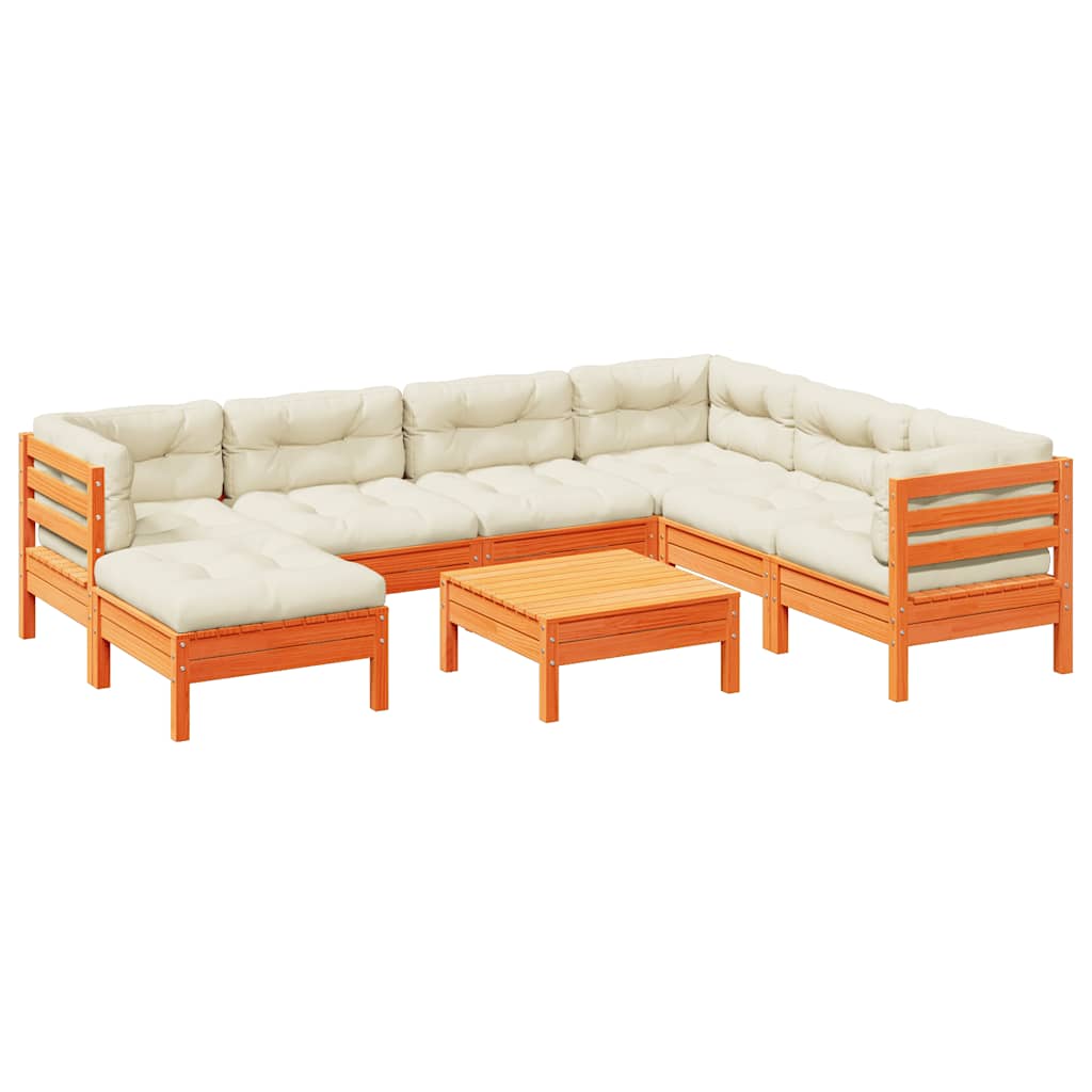 Set Divani Giardino 8 pz con Cuscini Marrone Cera Massello Pino