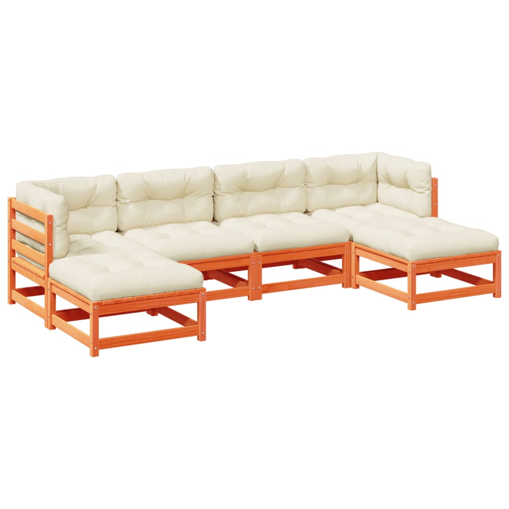 Set Divani Giardino 6pz con Cuscini Marrone Cera Massello Pino - homemem39