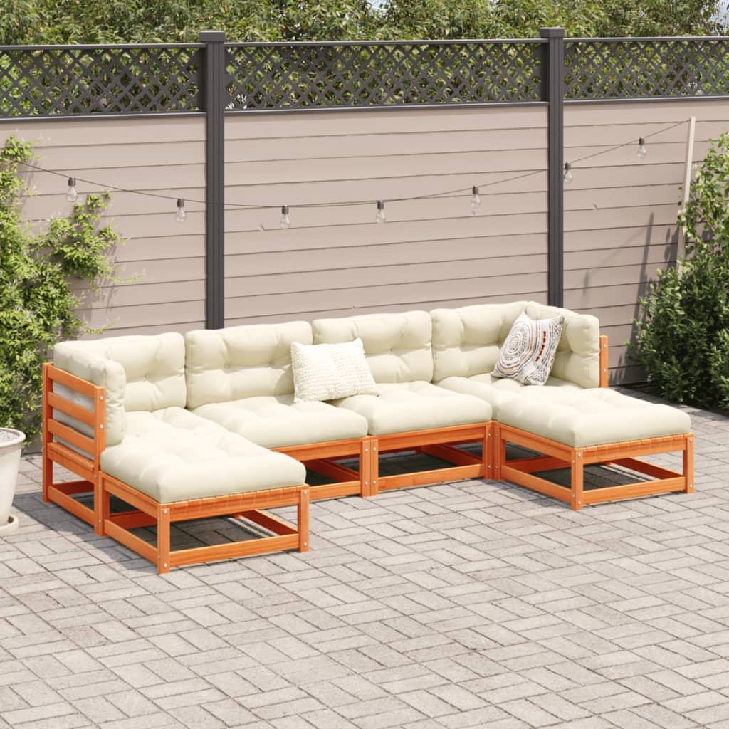 Set Divani Giardino 6pz con Cuscini Marrone Cera Massello Pino | homemem39