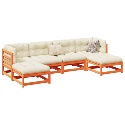 Set Divani Giardino 6pz con Cuscini Marrone Cera Massello Pino | homemem39
