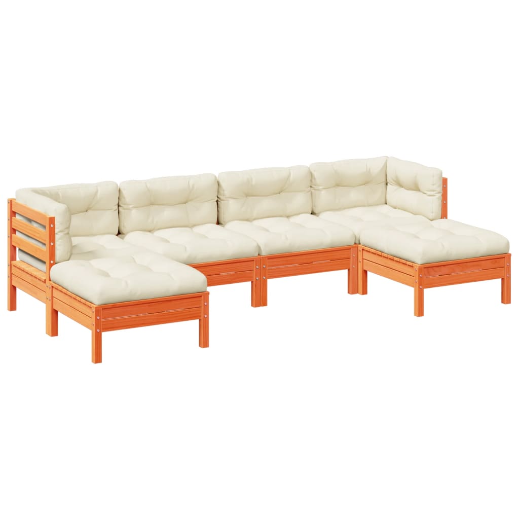 Set Divani Giardino 6pz con Cuscini Marrone Cera Massello Pino - homemem39