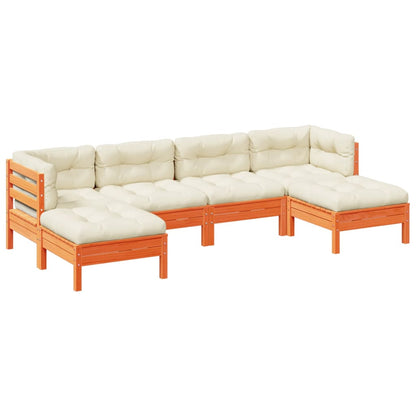 Set Divani Giardino 6pz con Cuscini Marrone Cera Massello Pino - homemem39