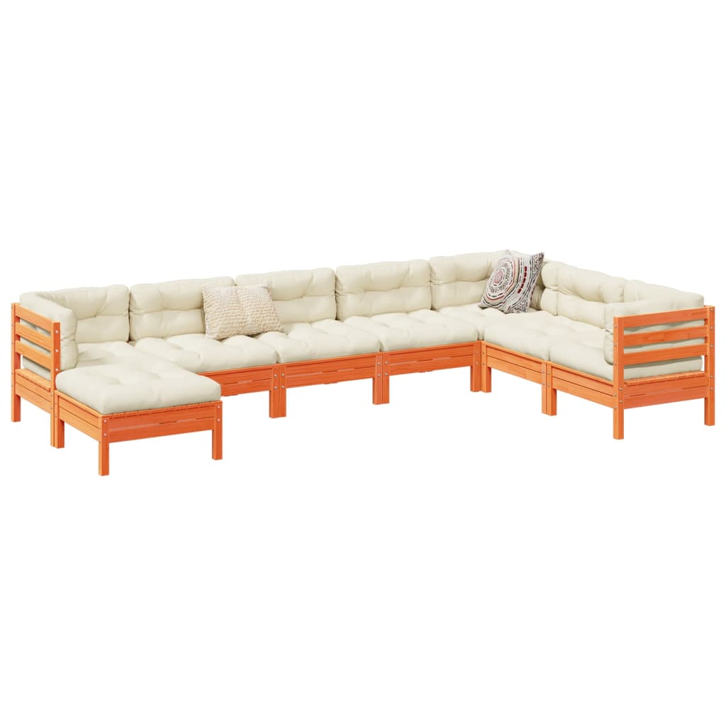 Set Divani Giardino 8 pz con Cuscini Marrone Cera Massello Pino - homemem39